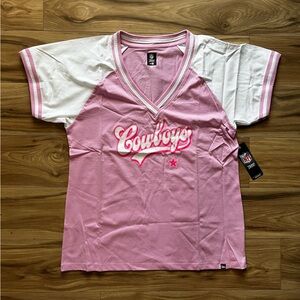 NFL Pink and White Cowboys V-Neck T-Shirt